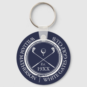 Personalised Navy Blue Golf Club Name Key Ring