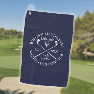 Personalised Navy Blue Hole in One Golf Towel