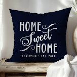 Personalised Navy Blue Home Sweet Home Cushion<br><div class="desc">Bring warmth and charm to your home with this personalised navy blue "Home Sweet Home" throw pillow. The elegant script and customisable family name create a welcoming touch for your living room or bedroom. The deep navy colour adds a touch of sophistication to any home décor style.</div>