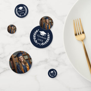 Personalised Navy Blue Laurel Wreath Grad Photo Confetti