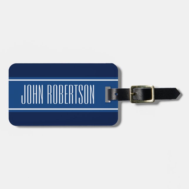 Personalised navy blue luggage tag | elegant style (Front Horizontal)