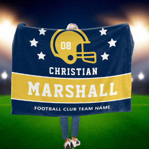 Personalised Navy Blue Maize Football Player Name Fleece Blanket