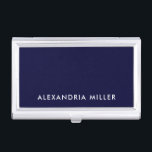 Personalised Navy Blue Minimalist Business Card Holder<br><div class="desc">Keep your business cards organised in style with this personalised navy blue minimalist business card case. The design features a name in modern white sans serif font on a navy blue background. Customise with your own name for a professional and sleek look. This business card case is perfect for business...</div>