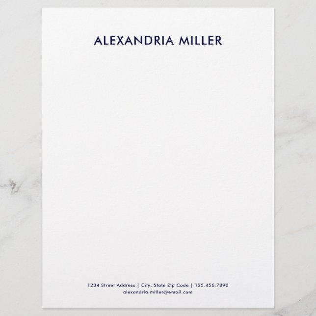Personalised Navy Blue Minimalist  Custom Letterhead (Front)