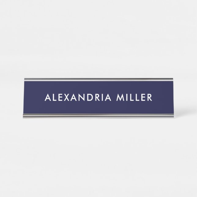 Personalised Navy Blue Modern Desk Name Plate (Front)