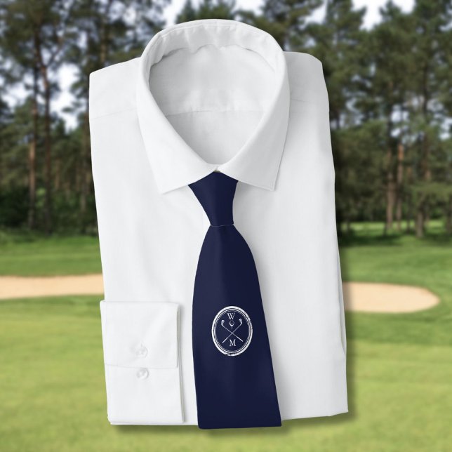 Personalised Navy Blue Monogram Initials Golf  Tie (Personalized Navy Blue Monogram Initials Golf Neck Tie)