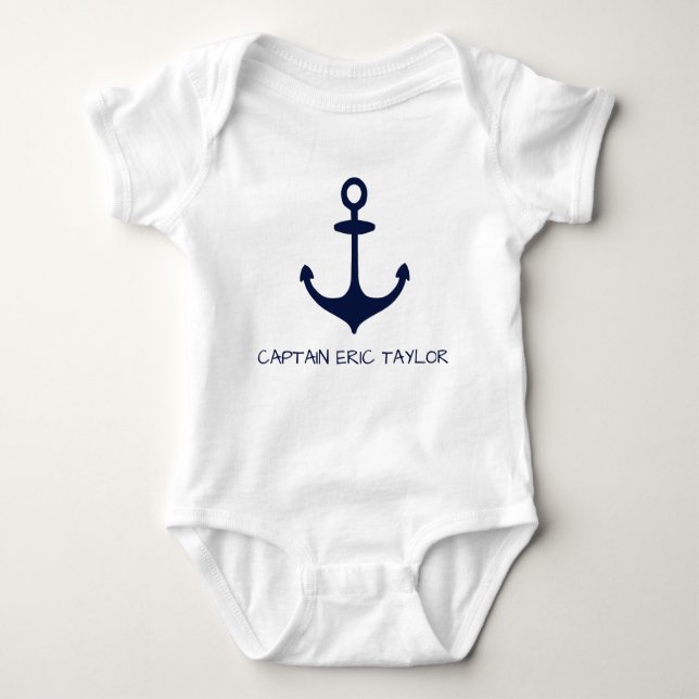 Personalised Navy Blue Nautical Anchor Baby Bodysuit (Front)