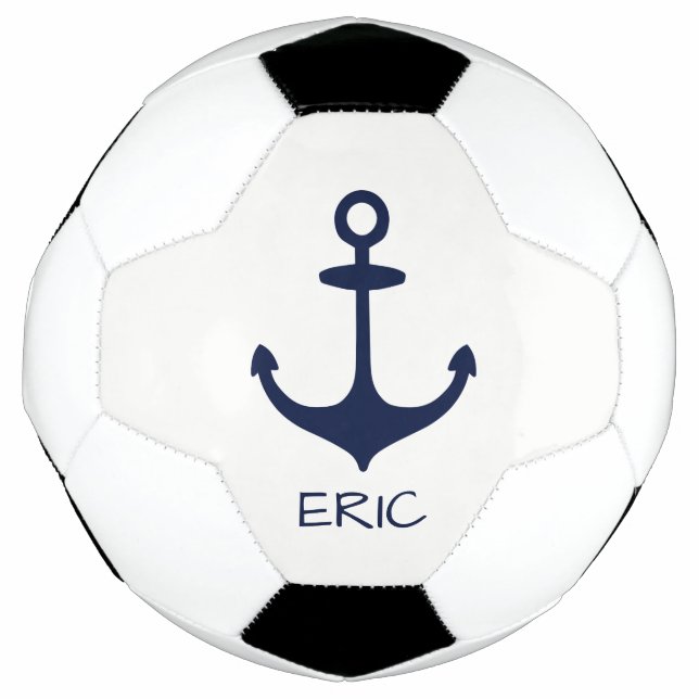 Personalised Navy Blue Nautical Anchor Soccer Ball (Front)