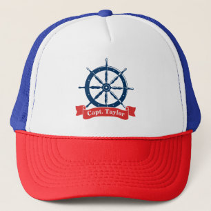 Personalised, navy blue nautical navy ship wheel, trucker hat