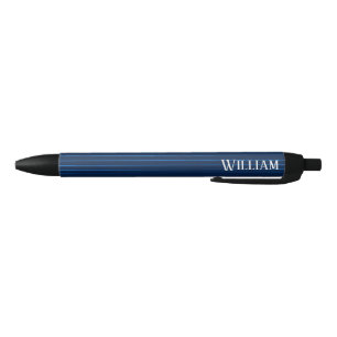 Personalised navy blue pinstripes black ink pen