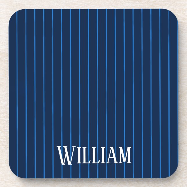 Personalised navy blue pinstripes coaster (Front)