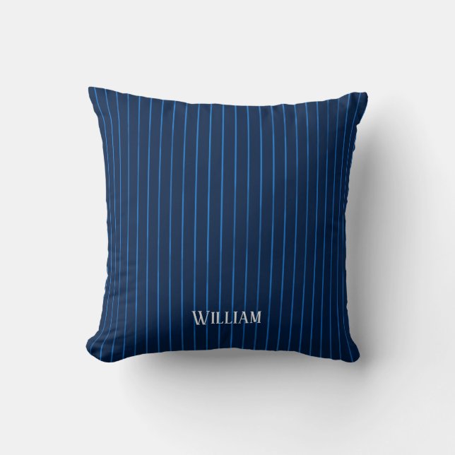 Personalised navy blue pinstripes cushion (Front)