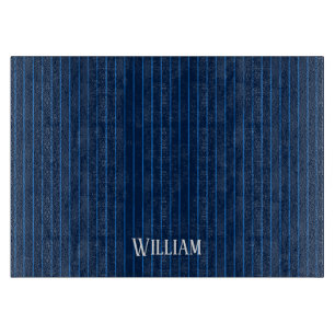 Personalised navy blue pinstripes cutting board