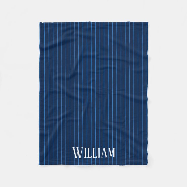 Personalised navy blue pinstripes fleece blanket (Front)