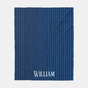 Personalised navy blue pinstripes fleece blanket