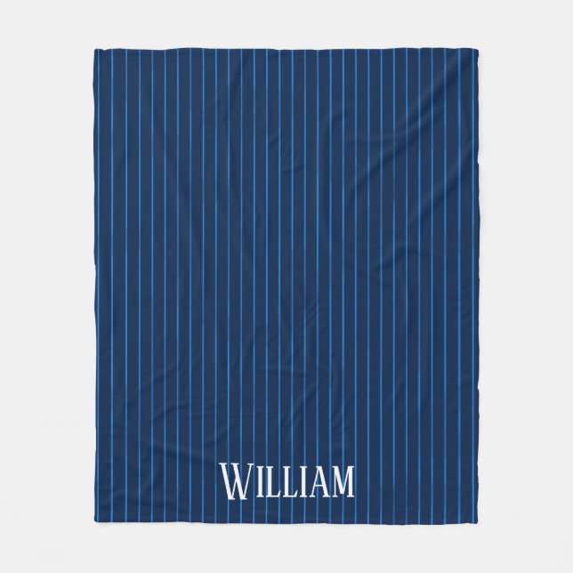 Personalised navy blue pinstripes fleece blanket (Front)