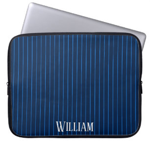 Personalised navy blue pinstripes laptop sleeve