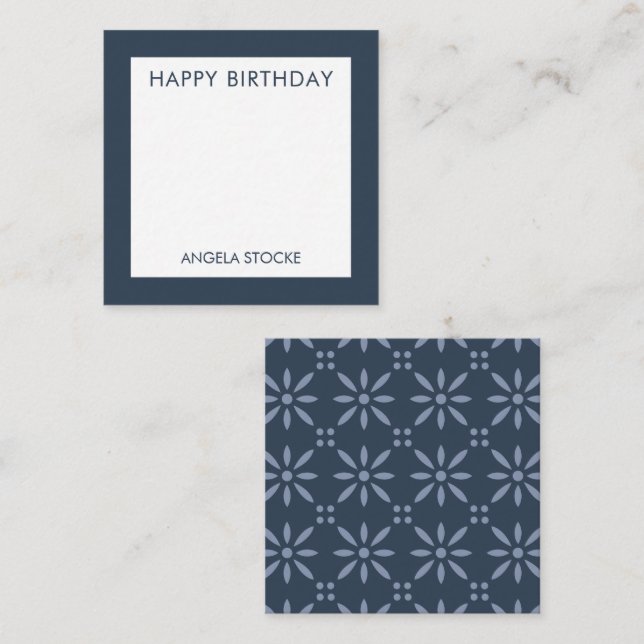 Personalised Navy Blue Retro Flower Card (Front/Back)