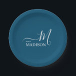 Personalised Navy Blue Signature Family Name  Paper Plate<br><div class="desc">You Can Customise it. Modern And Simple Design,  Black Biege Signature Name Family.</div>