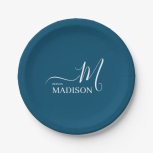 Personalised Navy Blue Signature Family Name  Paper Plate