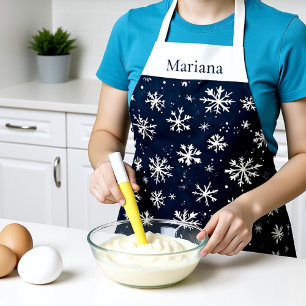 Personalised Navy Blue Snowflake Christmas Apron