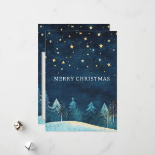 Personalised Navy Blue Snowy Night Sky Christmas Holiday Card