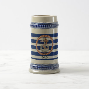 Personalised Navy Blue Striped Anchor 1 Stein