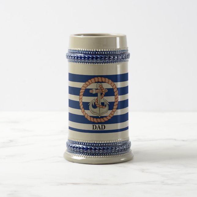 Personalised Navy Blue Striped Anchor 1 Stein (Center)