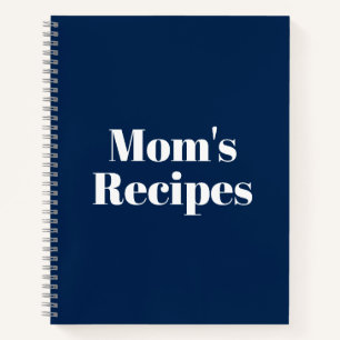 Personalised navy blue white custom name recipe notebook