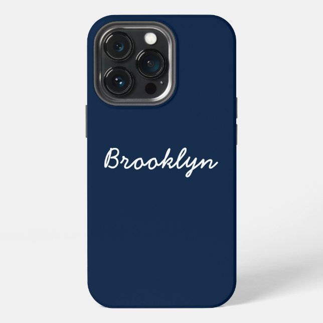 Personalised navy blue white custom script name iPhone case (Back)