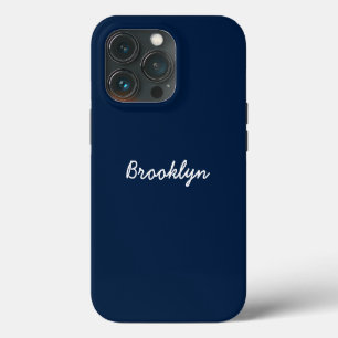 Personalised navy blue white custom script name iPhone 13 pro case