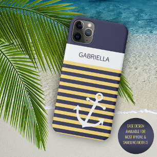 Personalised Navy Dark Blue White Yellow Stripes Case-Mate iPhone Case