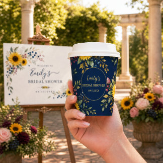 Personalised Navy Floral Bridal Shower Paper Cups