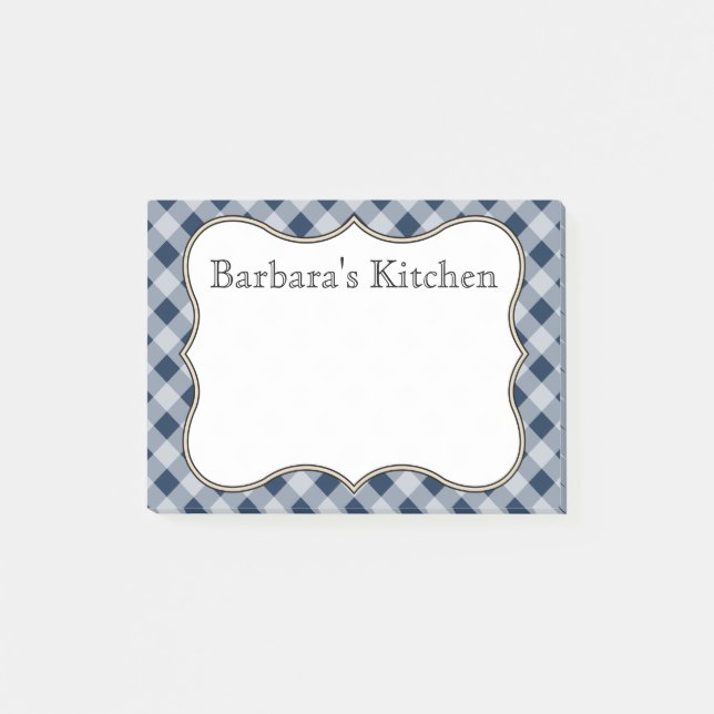 Personalised Navy Gingham Post It Notes (Front)