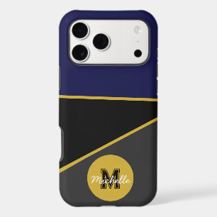 Personalised Navy Gold Geometric Colour Block Name