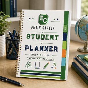 Personalised Navy Green Science School Cover Planner
