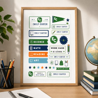 Personalised Navy Green Science School Cover Poster