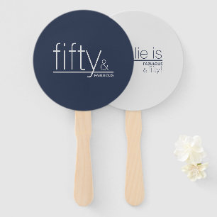 Personalised Navy Grey fifty & FABULOUS Reversible Hand Fan