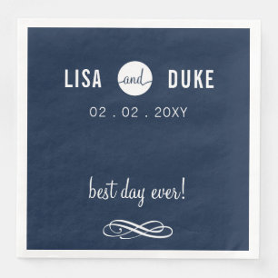 Personalised Navy Modern Wedding Napkins