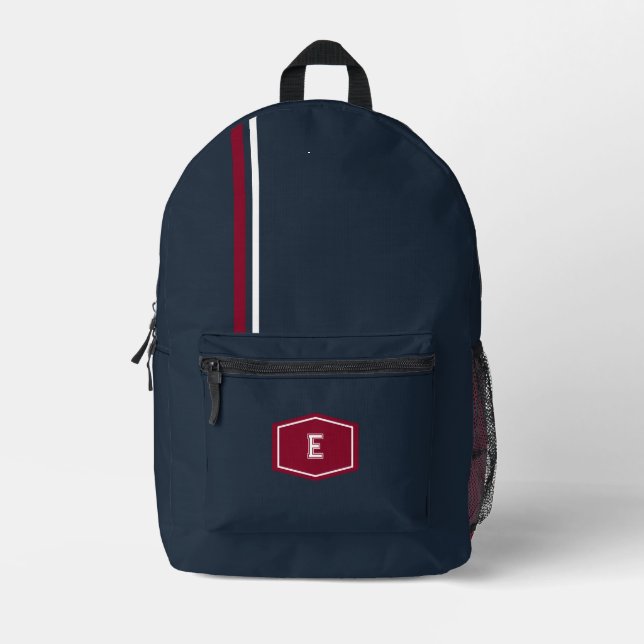 Personalised Navy red University  Printed Backpack (Front)