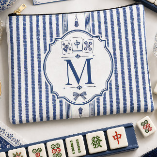 Personalised Navy Seersucker Mahjong Tile Bag