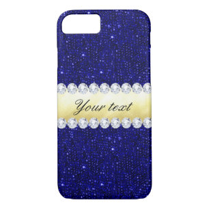 Personalised Navy Sequins, Gold, Diamonds Case-Mate iPhone Case