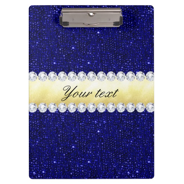 Personalised Navy Sequins, Gold, Diamonds Clipboard (Front)