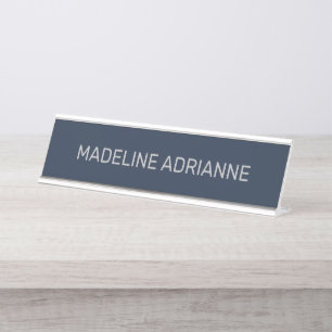 Personalised Navy & Silver Modern Desk Name Plate