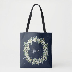 Personalised Navy Snowberry+Eucalyptus Wedding Tote Bag