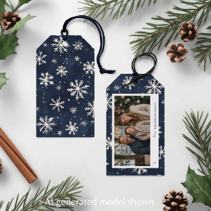 Personalised Navy Snowflake Christmas Photo Gift Tags