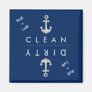 Personalised Navy White Anchor Clean/Dirty  Magnet