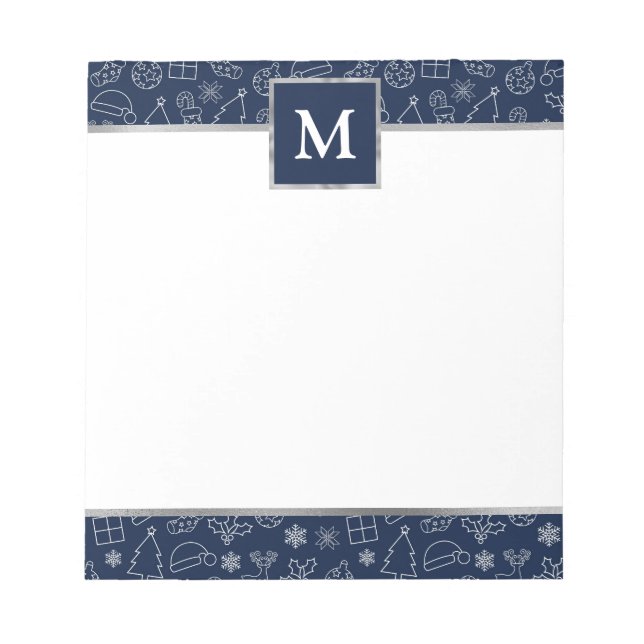 Personalised Navy with Silver Accents Christmas  Notepad (Front)