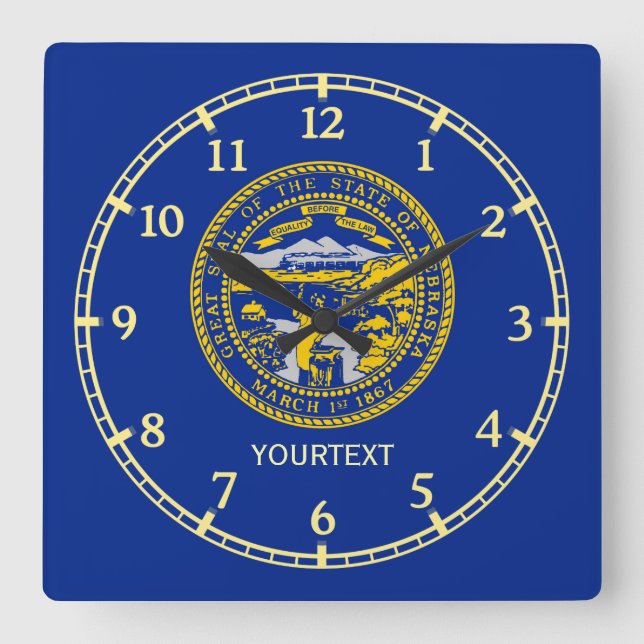 Personalised Nebraska State Flag Design on a Square Wall Clock (Front)