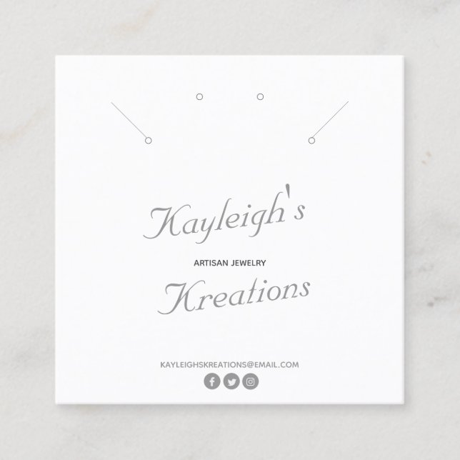 Personalised Necklace Earring Display on white Square Business Card (Front)